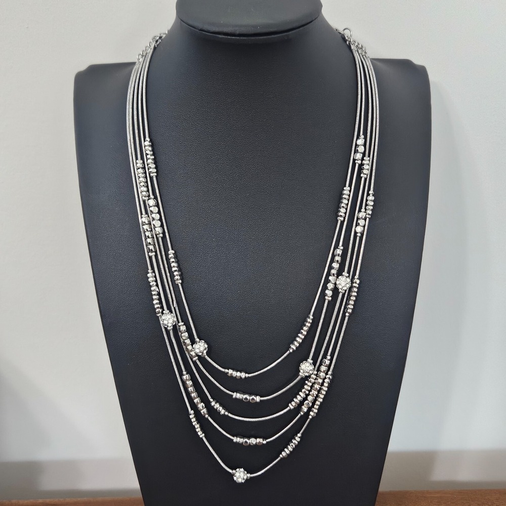 Chico's 5 Strand Snake Chain With Silver Tone Rhinestone Beads 32"
